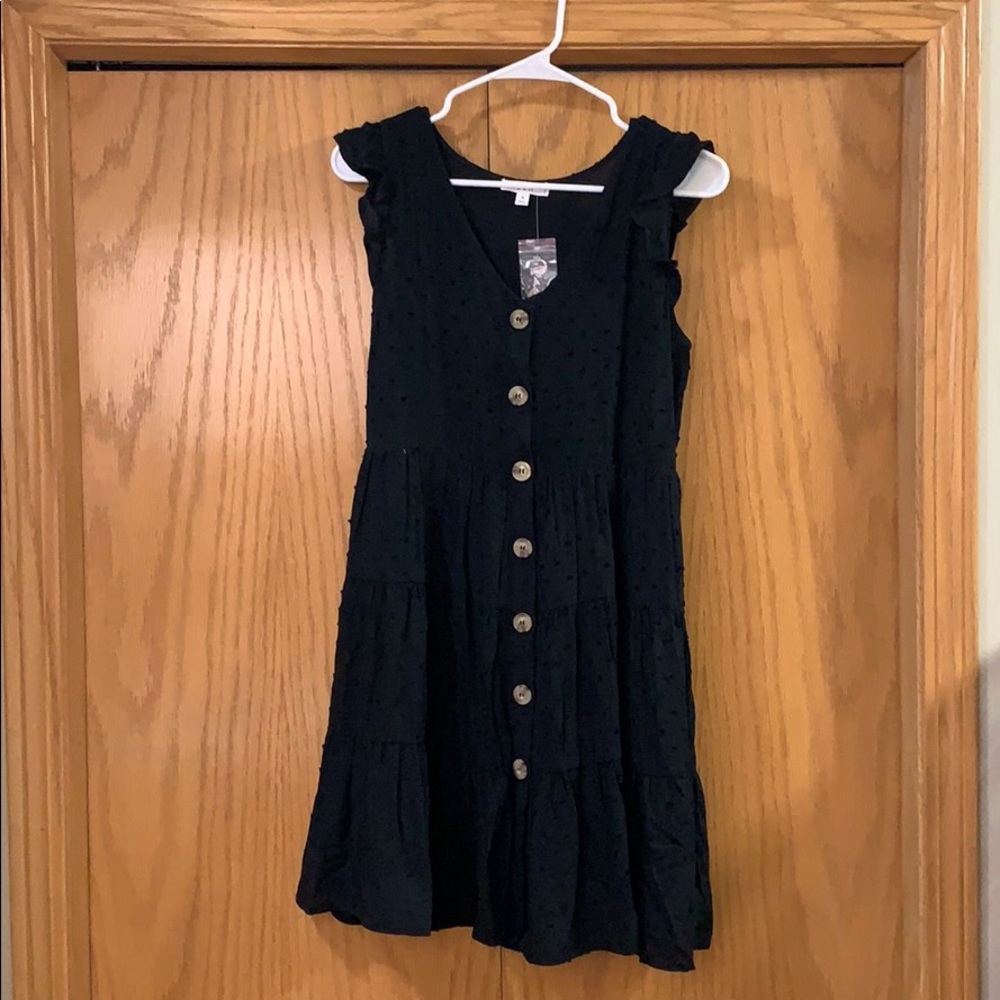 E&M Black ruffle button down dress